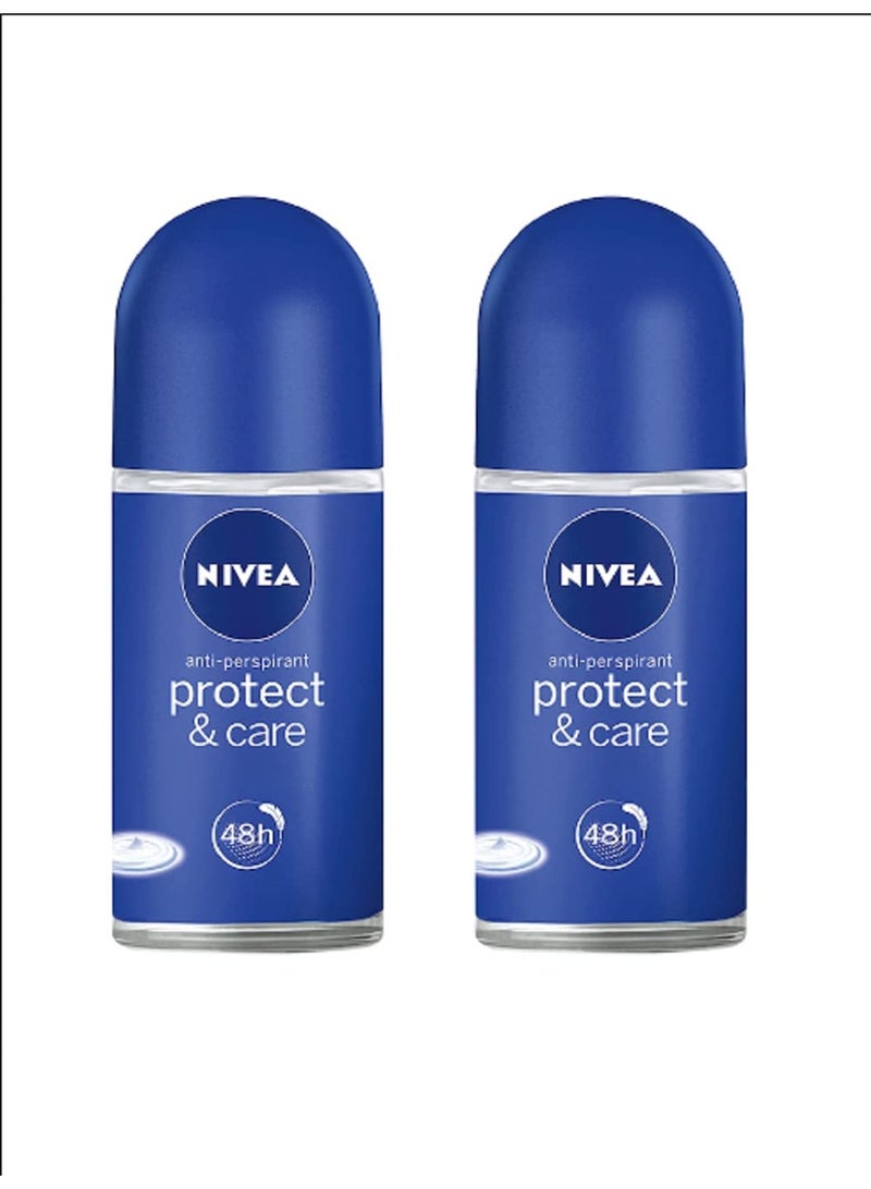 Nivea Protect & Care Roll On 48H Fresh Scent Deodorant 50ml Pack Of 2 - Image 1